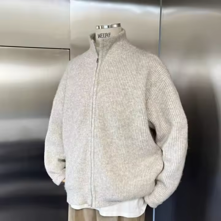 Cardigan De Otoño Para Hombre Chaqueta De Punto Estilo Coreano Ropa Popular De Invierno Suéter Completo Cierre De Cremallera Polyester - 1