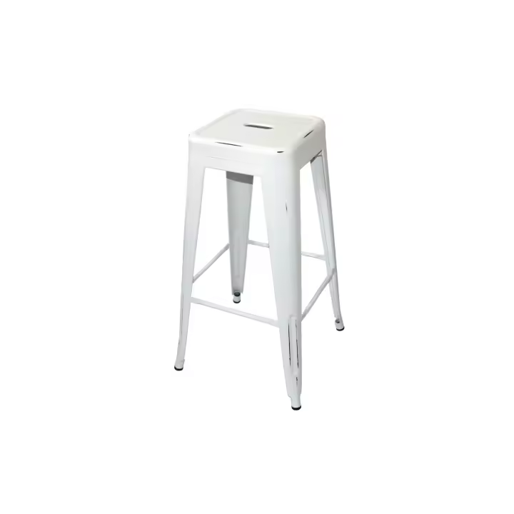 Lúzete - Taburete Josephine Blanco Envejecido  Acero, Pintura Epoxi Y Tacos De Goma - 1