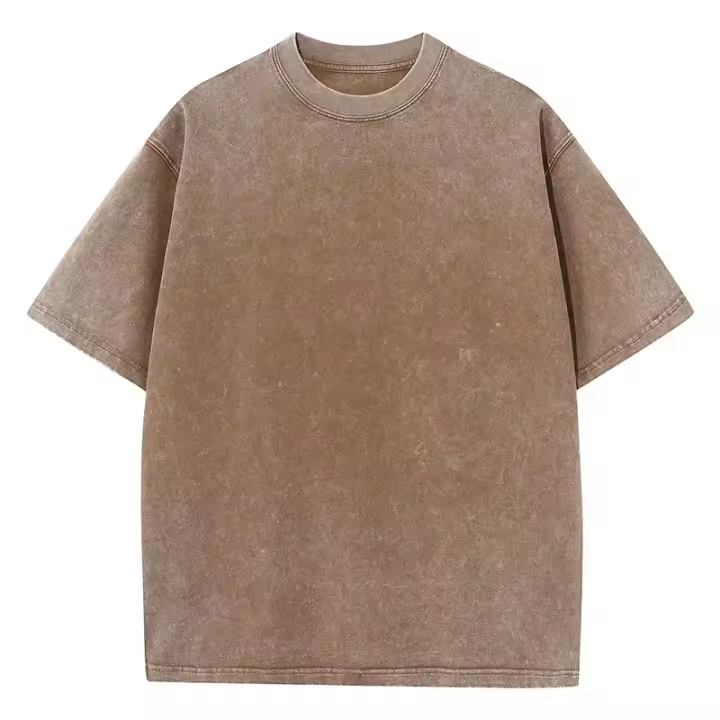 Camiseta Estilo Retro Americano Pesada De Color Sólido Para Hombres Y Mujeres Manga Corta Verano Moda De Calle Antiguo Talla Grande Ropa Lavada - 1
