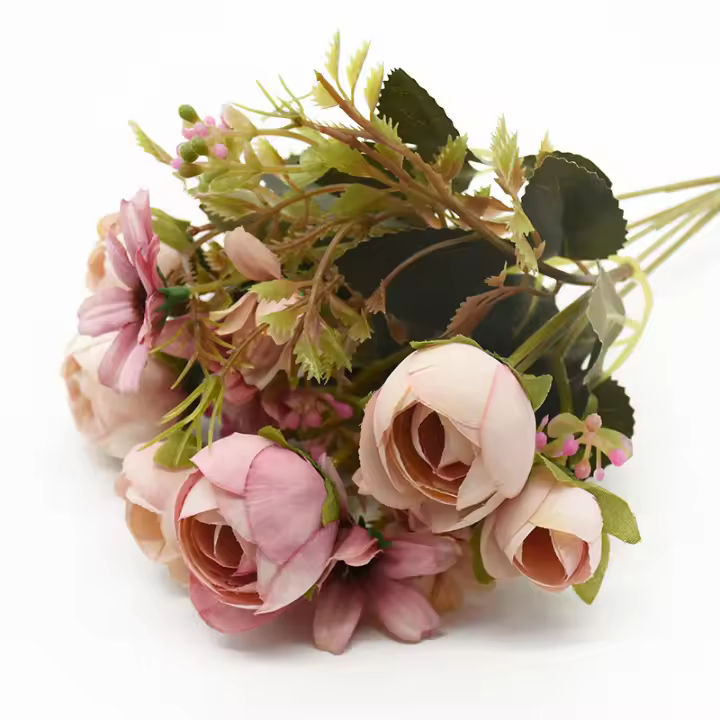 1 Rama De Flores Artificiales Con 5 Cuchillas Y 12 Cabezas Para Decoración De Hogar Y Bodas Accesorios Para Fotos De Despedida De Soltera Baratas Y De Alta Calidad - 1