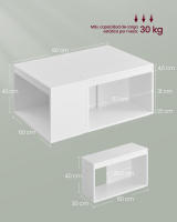 Mesas de Centro, Juego de 3 Mesas Auxiliares, Rectangulares Personalizables, Estilo Moderno, con Estante, para Sala de Estar, Estudio, Blanco Nieve - details 3