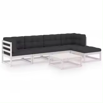 VIDAXL 3076590 conjunto de jardín de 6 piezas de mesa con sofás y reposapiés de pino blanco con cojines gris antracita - 1