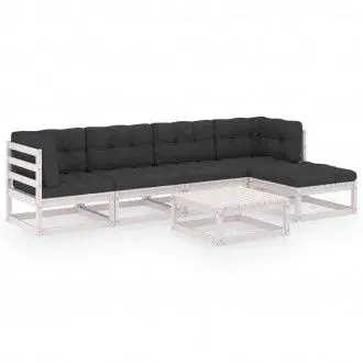 VIDAXL 3076590 conjunto de jardín de 6 piezas de mesa con sofás y reposapiés de pino blanco con cojines gris antracita - 1