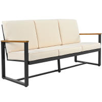 Juego de muebles de Jardín, juego de Esquina, sofá + Mesa de café + reposapiés, tubo de Maple galvanizado, tablero de Madera de Acacia, para Jardín, pool y otras áreas al libre, beige + Negro - details 7