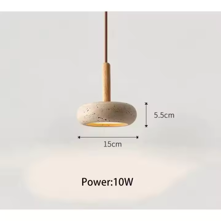 Meimon Lámpara colgante de piedra y madera con bombilla LED incluida. Luz fría, neutra o cálida. Ideal para comedor, cocina o salón. Diseño natural y elegante.  Lámpara de comedor o lámpara de araña - 1