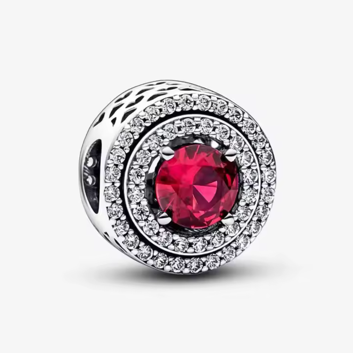 Pandora Charm de Colgante en Plata de Ley Redondo Nivelado Brillante Rojo 792418C01，Incluye Caja Original - 1