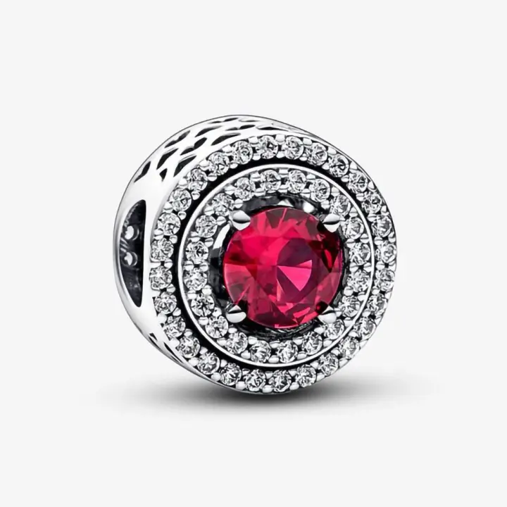 Pandora Charm de Colgante en Plata de Ley Redondo Nivelado Brillante Rojo 792418C01，Incluye Caja Original - 1
