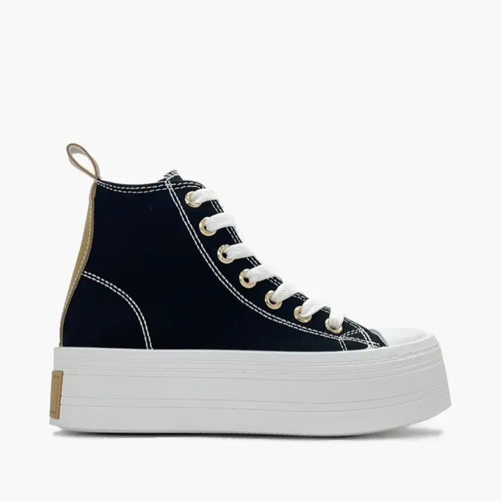Zapatillas negras abotinadas - Lona plataforma - Zapatillas de bota negras con suela blanca de plataforma - 1