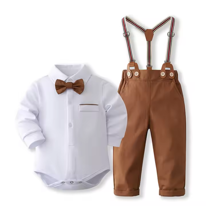 Conjunto Formal De Ropa Para Bebé Niño Primer Cumpleaños Traje De Cumpleaños Primer Año Algodón Suave Colores Sólidos Tallas 0-24 Meses - 1