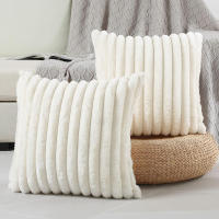 Funda De Cojín De Peluche De Conejo Falso Para Sofa Decoración De Interiores Tamaño 45x45cm Estilo Sólido Y Rayado Grueso Y Suave - details 4