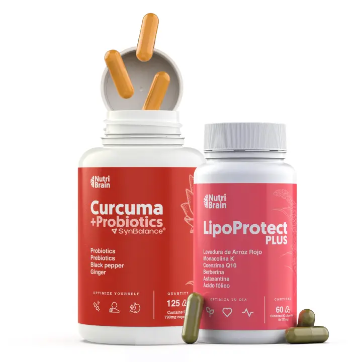 Longevidad Saludable | Cúrcuma + PROBIÓTICOS y PREBIÓTICOS Alta Concentración, una sola cápsula al día brinda bienestar articular, muscular, óseo y digestivo. Añade LIPO-Protect PLUS XXL para regular colesterol y triglicéridos con Levadura de Arroz Rojo. - 1