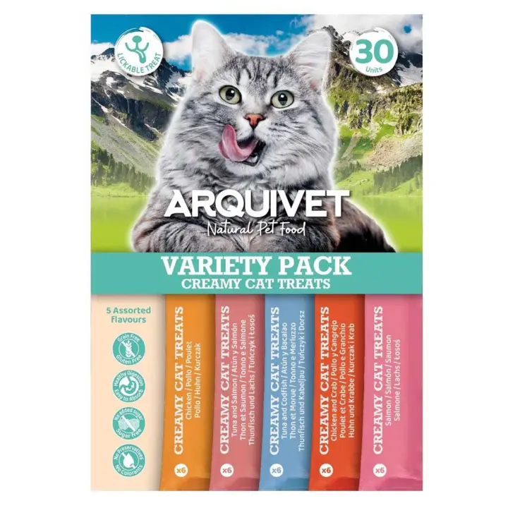 Arquivet Snacks Cremosos Gatos - Variety Pack 30 unidades de 5 Sabores Sin Cereales - 1