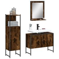 vidaXL Set de muebles de baño 3 piezas madera contrachapada en color Negro/Marrón roble/Roble ahumado y más | almacenamiento funcional diseño moderno para baño dormitorio sala - details 2