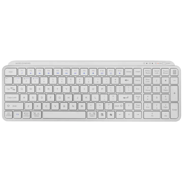 Mars Gaming MK-SILENKEYS, Teclado Inalámbrico Full-Format Compacto, Perfil Bajo, Switches Tijera Silenciosos, Tecla Copilot AI, Bluetooth 5.1 Dual + 2.4GPRO, Batería 200h, PC/Mac, Blanco, Idioma Español, Francés, Italiano, Portugués o Inglés US - 1