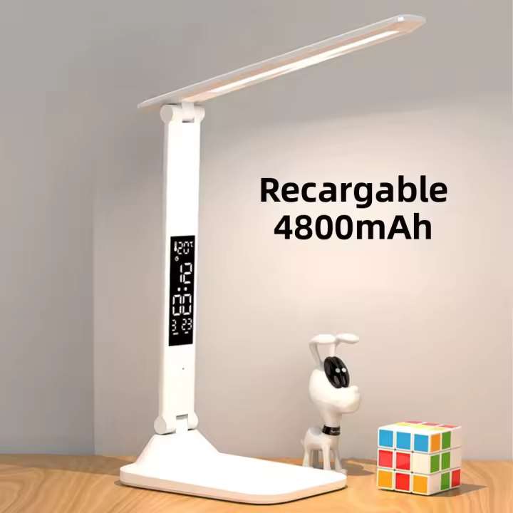 Lámpara De Mesa LED Plegable Con Protección Ocular Para Lectura 3 Colores Regulables Sin Salto Tiempo Fecha Temperatura Carga USB Luz Nocturna Táctil - 1