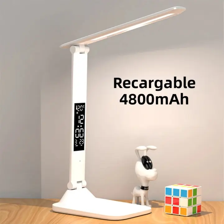 Lámpara De Mesa LED Plegable Con Protección Ocular Para Lectura 3 Colores Regulables Sin Salto Tiempo Fecha Temperatura Carga USB Luz Nocturna Táctil - 1