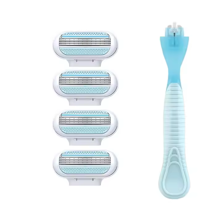 Afeitadora De Acero Inoxidable Para Mujer Con Cubierta De Seguridad Y 8 Repuestos De Hoja Cuchillo Para Cabello Y Cara - 1