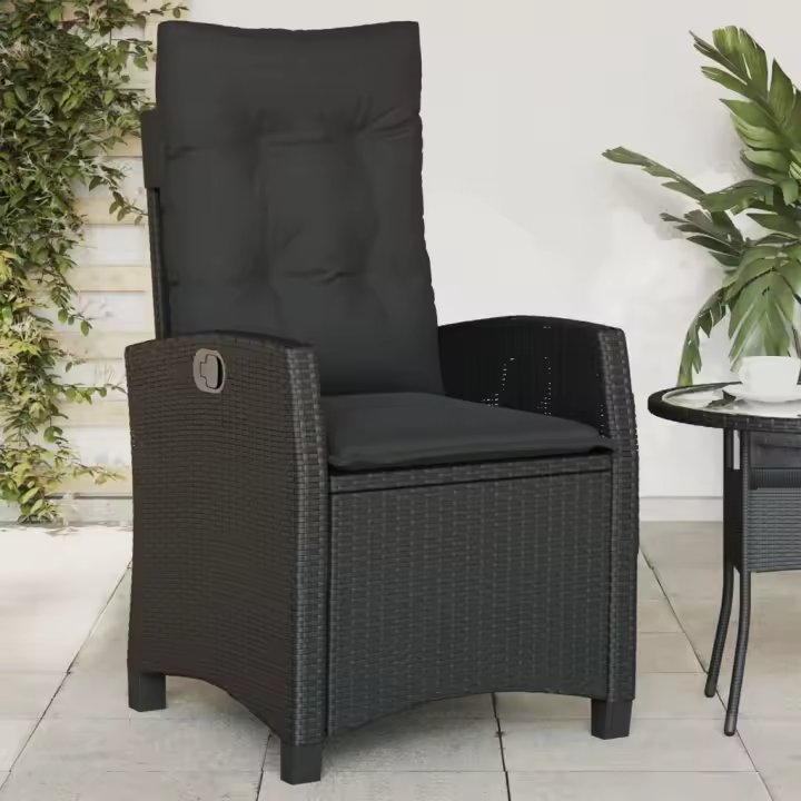vidaXL Sillón reclinable de jardín con cojines ratán sintético negro - 1