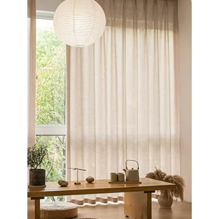 Nuevas Cortinas De Voile Beige De Lino De Calidad Coreanas Estilo Japonés Para Sala De Estar Y Dormitorio Translúcidas De Seda Suave - 1