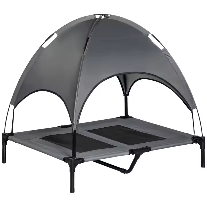 PawHut Cama Elevada para Mascotas Portátil con Toldo Extraíble Tela Transpirable al Aire Libre para Interior y Exterior 92x76x90 cm - 1