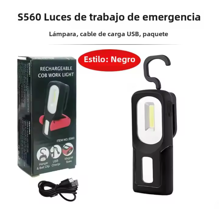 Linterna LED COB Magnética Recargable USB Luz De Trabajo Portátil Para Camping Y Reparación De Autos Lámpara De Emergencia Con Soporte - 1