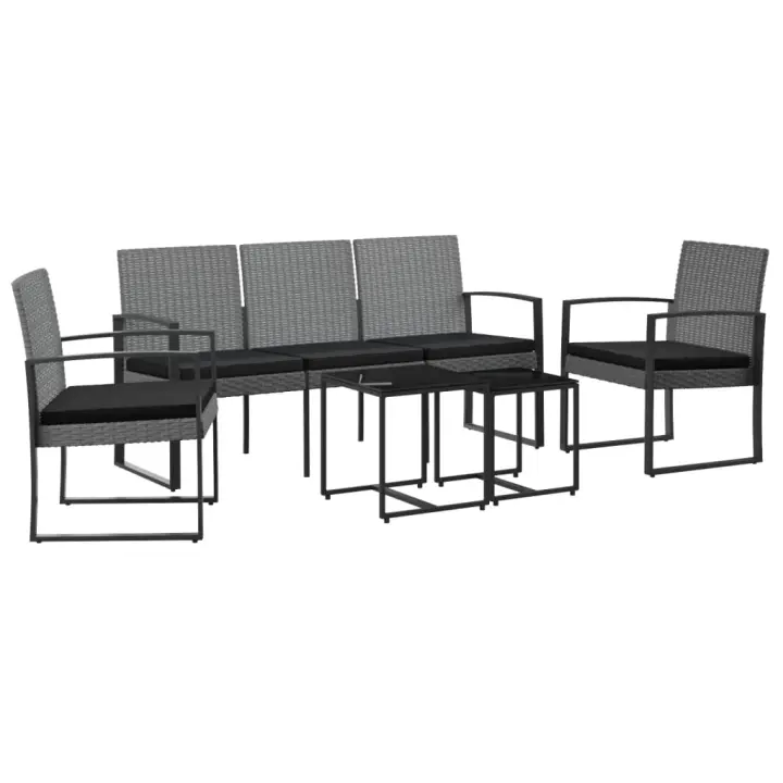 vidaXL Set comedor jardín 5 pzas cojines PP aspecto ratán gris oscuro - 1