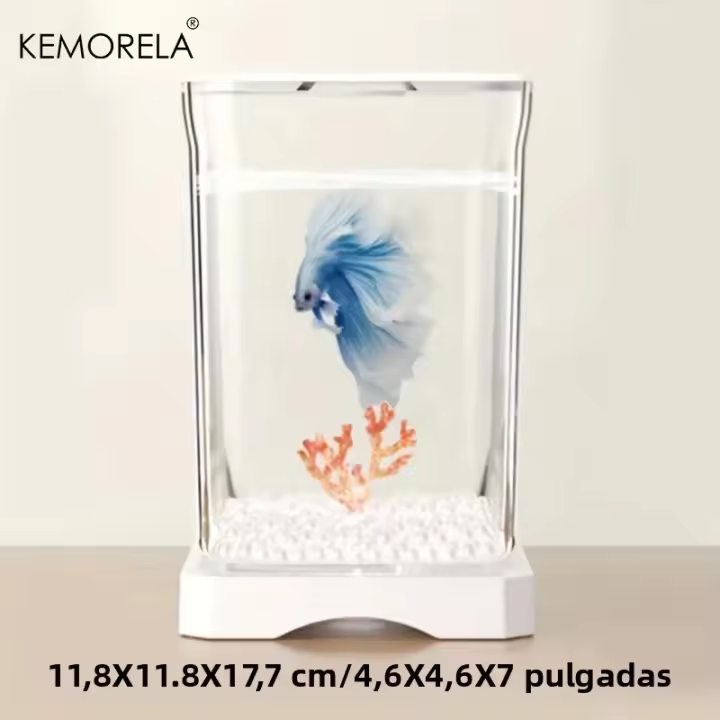 KEMORELA Tanque De Pecera Para Betta De Acrílico Alta Transparencia Con Agujero Para Alimentación Tanque De Paisaje Pequeño Desmontable Para Escritorio - 1