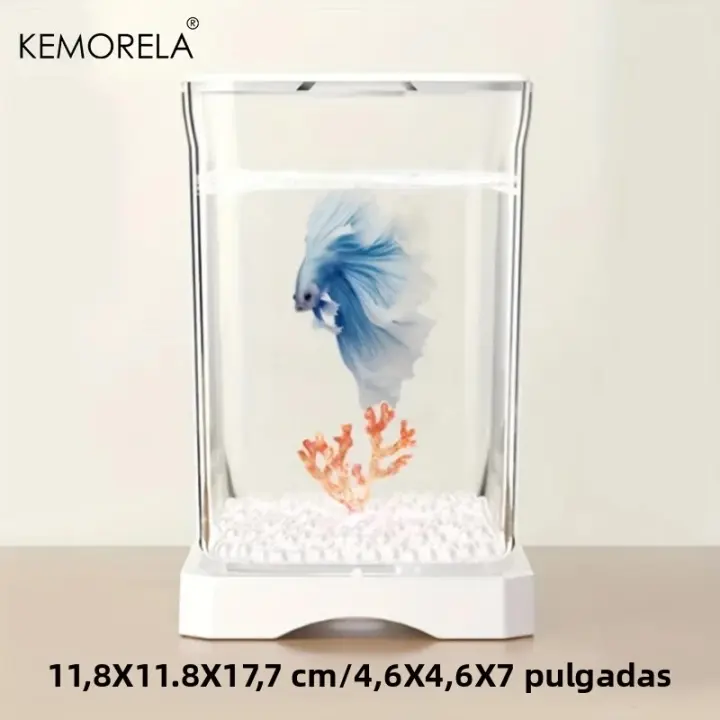 KEMORELA Tanque De Pecera Para Betta De Acrílico Alta Transparencia Con Agujero Para Alimentación Tanque De Paisaje Pequeño Desmontable Para Escritorio - 1