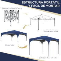 Outsunny Carpa Plegable 3x3 m Cenador de Jardín Altura Ajustable con Bolsa de Transporte Impermeable Anti-UV y Bolsas de Arena para Exteriores Jardín Patio - details 3