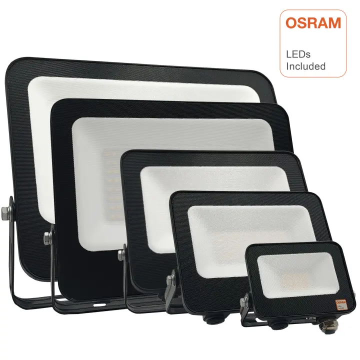 Foco Exterior LED Negro Slim, Osram chip, Reflector IP65, Proyector Led Ultrafino, Floodlight Lighting, Focos para jardín, terraza, garaje y patio, Luz Natural 4000K - 1