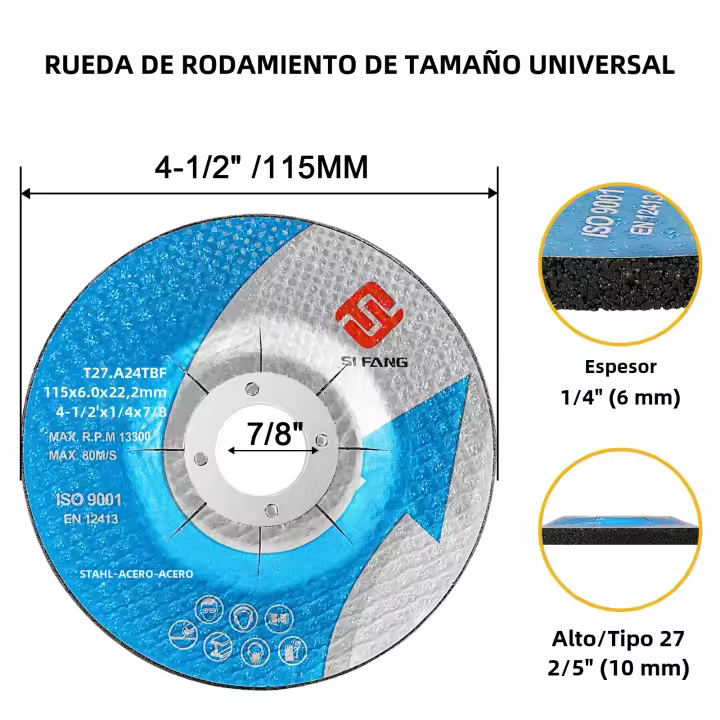 NunDunco Disco De Amolado De Resina 115mm 4.5" Para Amoladora Angular Eliminación De Oxígeno Acero Inoxidable Metal - 1