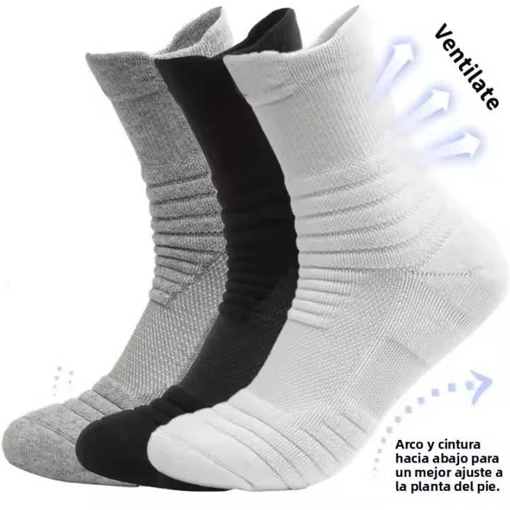 3 Pares De Compresión Para Hombres Transpirables Deportes Para Ciclismo Absorbentes De Huedad Con Tubo Elástico Alto - 1