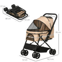 PawHut Cochecito para Mascotas Plegable Carrito para Perros Gatos con Toldo Ajustable Cesta de Almacenaje Correas de Seguridad y Frenos Tela Oxford 600D Acero 76,5x52x95 cm - details 2