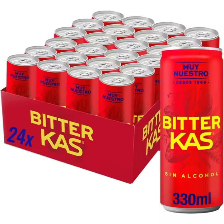 Bitter KAS 24 Latas x 330 ml, Refresco Amargo sin Alcohol, Bebida Única y Deliciosa, con Burbujas, sin Alcohol, Bebida Refrescante y Amarga, Ideal como Aperitivo - 1
