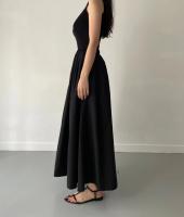 Nuevo Vestido Largo Elegante Y Sencillo Para Mujer En Color Negro Con Cuello Redondo Y Cintura Alta Estilo Temperamento Moda Casual De Verano - details 4