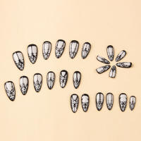 Uñas Postizas De Sello En Almendra Longas 24 Pcs Estilo Gótico Reutilizables Para Halloween Uñas Falsas Blancas Brillantes Para Mujeres - details 2