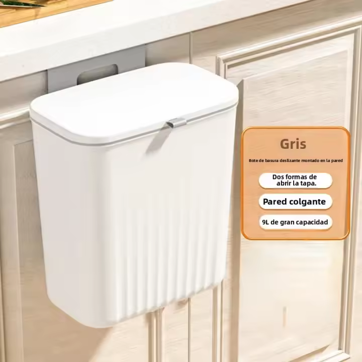 Cesta De Basura Inteligente Montada En La Pared 9L Para Cocina Y Baño Ecológica De Plástico Con Cubierta Rodante Accesorios De Cocina - 1