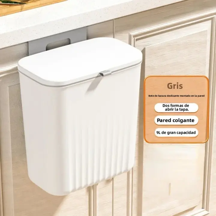 Cesta De Basura Inteligente Montada En La Pared 9L Para Cocina Y Baño Ecológica De Plástico Con Cubierta Rodante Accesorios De Cocina - 1