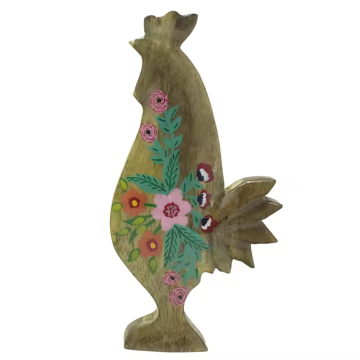 CAPRILO REGALOS & DECORACIÓN Figura Decorativa de Madera "Gallina con Flores ". Adornos y Esculturas. Animales. Regalos Originales. Decoración Hogar. 14 x 5 x 30 cm. - 1