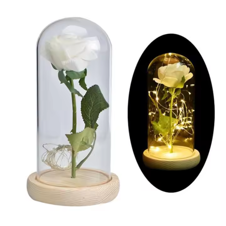 Rosa de La Bella y la Bestia, regalo para mamá, rosas para mujer, luz en vidrio para aniversario de bodas, decoraciones para el hogar y la oficina - 1