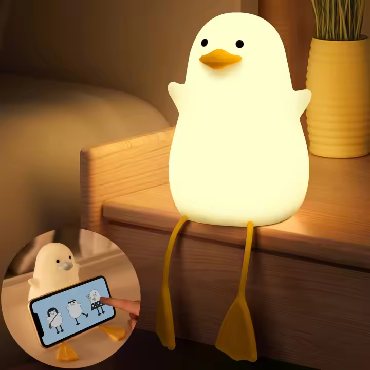 Lámpara Nocturna De Silicona En Forma De Pato LED Recargable Por USB Para Decoración De Habitación De Niños Con Interruptor Táctil Regalo De Cumpleaños - 1