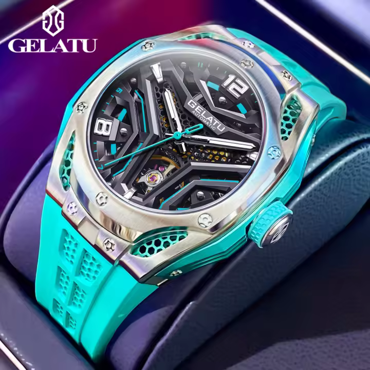 Reloj Automático Para Hombre GELATU 6007 Con Correa De Silicona Profundidad De Resistencia Al Agua Nueva Tendencia Reloj De Pulsera Skeleton Luminoso Para Diversión - 1