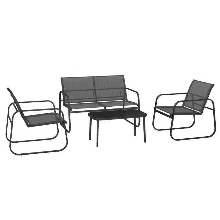 Outsunny Conjunto de Muebles de Jardín Juego de 4 Piezas Muebles de Terraza con 2 Sillones 1 Sofá Exterior de 2 Plazas y Mesa de Centro con Tablero de Vidrio Templado Negro - 1