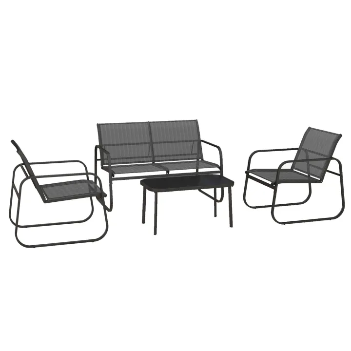 Outsunny Conjunto de Muebles de Jardín Juego de 4 Piezas Muebles de Terraza con 2 Sillones 1 Sofá Exterior de 2 Plazas y Mesa de Centro con Tablero de Vidrio Templado Negro - 1