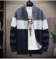 Nueva Chaqueta De Punto De Piel Para Hombre Otoño Invierno Cierre De Cremallera Estilo Casual Con Contraste De Rayas Suéter De Velours - details 6