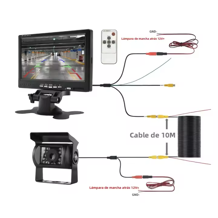 Monitor De Coche MJDOUD De 7 Pulgadas Con Cámara Trasera Para Camión Autobús Parkin 9-36V Pantalla De Seguridad Universal 1024*600 Pantalla LCD HD - 1