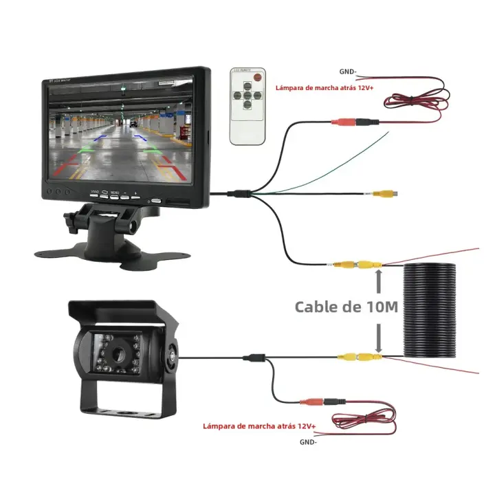 Monitor De Coche MJDOUD De 7 Pulgadas Con Cámara Trasera Para Camión Autobús Parkin 9-36V Pantalla De Seguridad Universal 1024*600 Pantalla LCD HD - 1