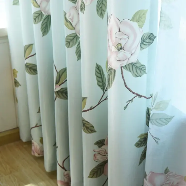 Cortinas De Estilo Americano Con Floral Y Hojas Para Sala De Estar Comedor Dormitorio 1PC Gran Flor Impresión Alta Gama Translúcida Instalación En Techo - 1