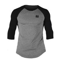 Camisa De Algodón Para Hombre Con Manga Larga Tres Cuartos Cuello Redondo Estilo Fitness Color Contraste Sportswear Para Gimnasio Y Bodybuilding - details 13