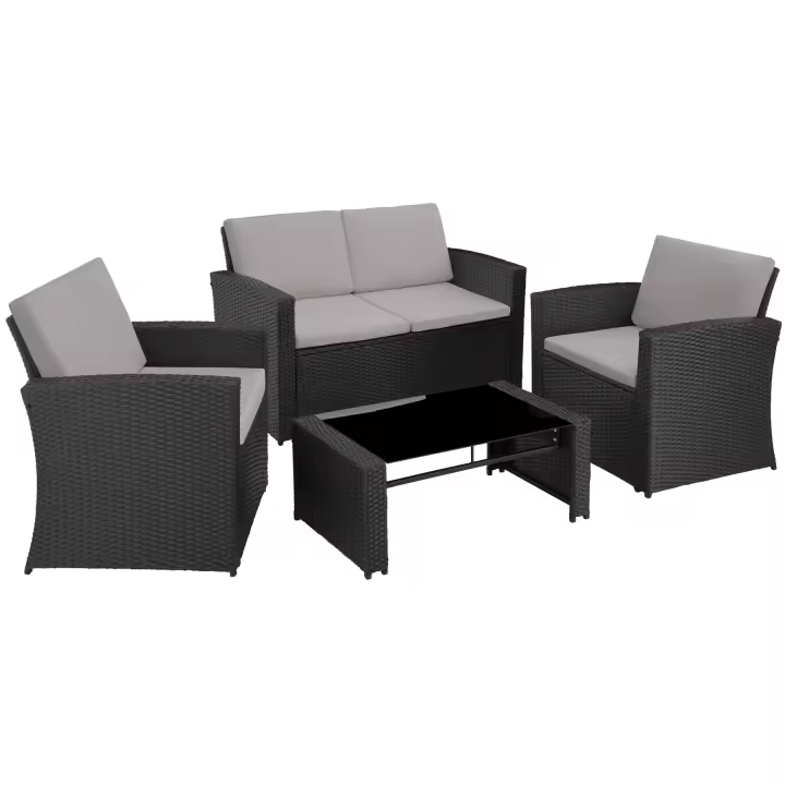 Tectake - Conjunto de ratán JESOLO | Elegante conjunto de muebles de exterior para 4 personas | Fino trenzado de ratán sintético resistente a los rayos UVA | Sólida estructura de acero con revestimiento en polvo - 1